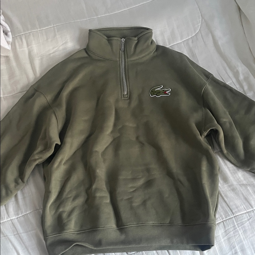 Lacoste Olive Green Half-Zip Pullover Sweatshirt